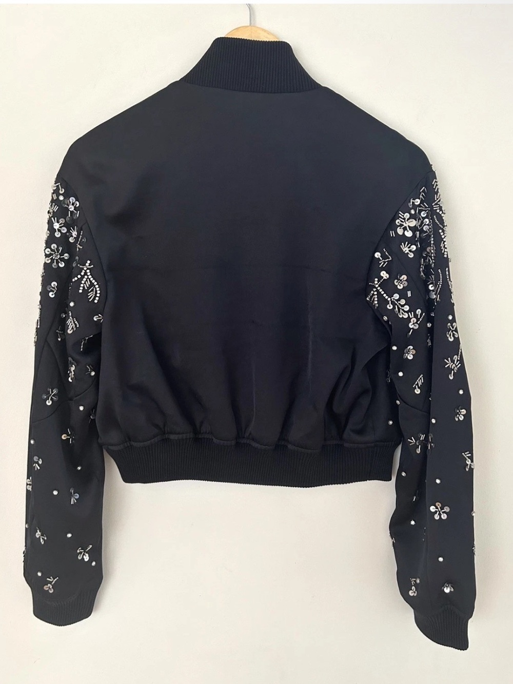 Free People Stassi Black Satin Embellished Beaded Bomber Jacket NWT Size XS - Picture 6 of 11